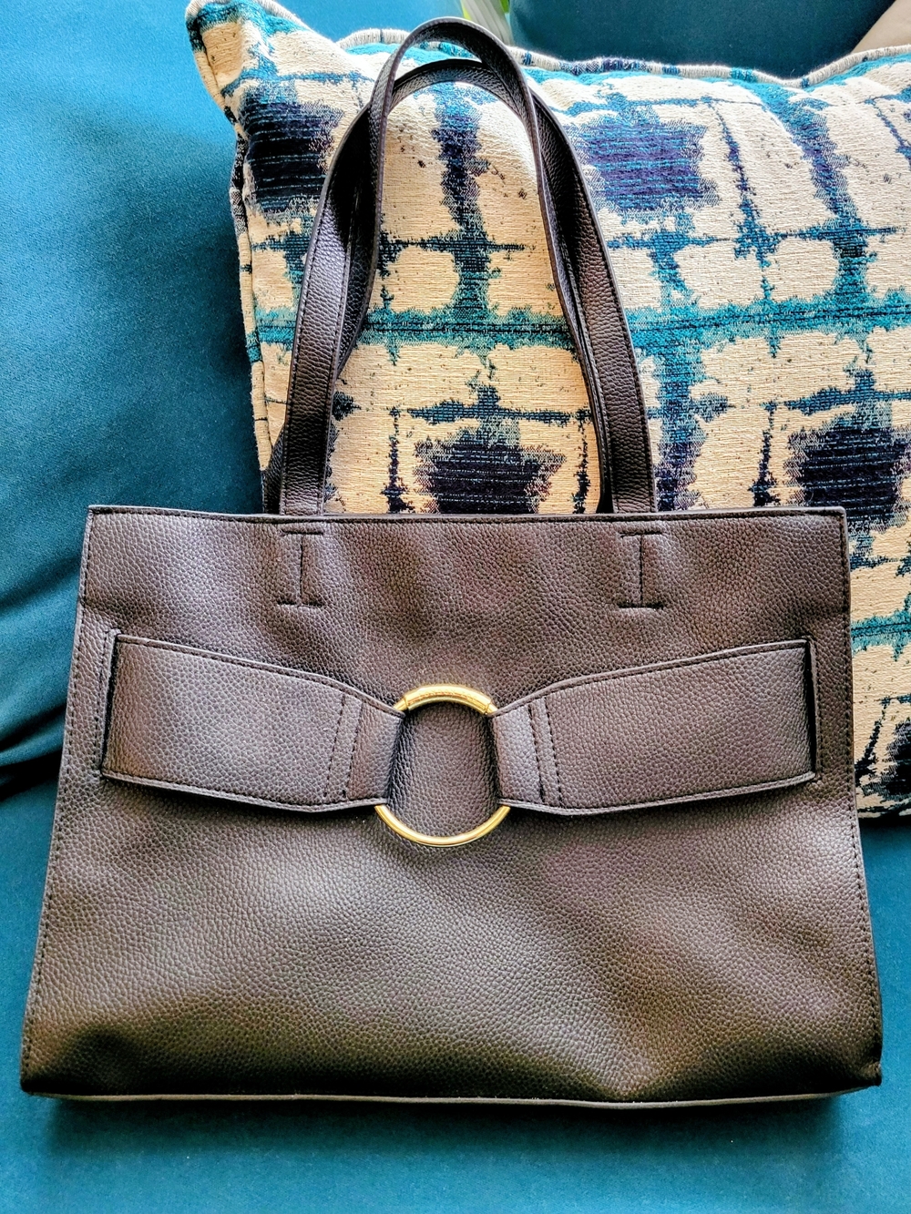London Fog Black Tote with Gold Ring Accent